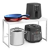 Expandable Kitchen Storage Shelves,110LBS Heavy Duty Metal Shelving Units and Storage For Small Appliance, Adjustable Stackble Storage Shelf Organizer For Kitchen Cabinet Pantry Warehouse Garage,White