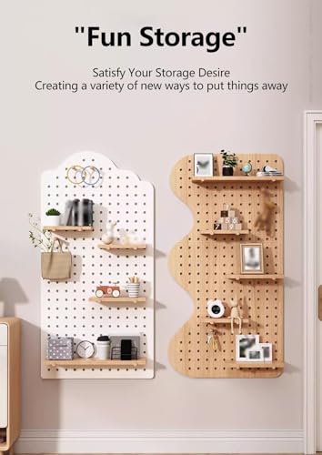 Pegboard-Wandaufbewahrung, Pegboard-Wandhalterung, Aufbewahrungs-Pegboard mit Regal, rechteckiges Massivholz-Pegboard für Schlafzimmer, Wohnzimmer, Büro, Organizer-Pegboard (Farbe: Holzfarbe