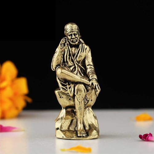 Image of INDICAST Brass 2 inch Sai Baba Statue | Symbol of Faith and Blessings | Sai Baba Murti Hindu God Idol Figurine Perfect for Decoration Puja & Gifting Purpose Sculpture (Weight- 40gm)