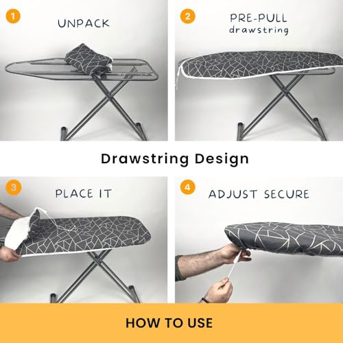 Image of SAVUK Ironing Board Cover and Pad Standard Size 15x54 inch Extra Heavy Duty Thick Padding, Heat Reflective, Non Stick Scorch and Stain Resistant (Geometric Grey, 15 inch x 54 inch)
