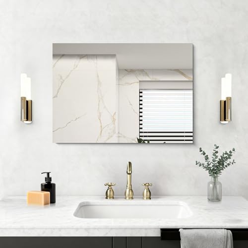 NIMURY Rechteckiger Wandspiegel, 70x50 cm rahmenloser Badezimmerspiegel mit geraden Ecken, rechteckiger Spiegel für Badezimmer, Schlafzimmer und Wohnzimmer, horizontal und vertikal montierbar