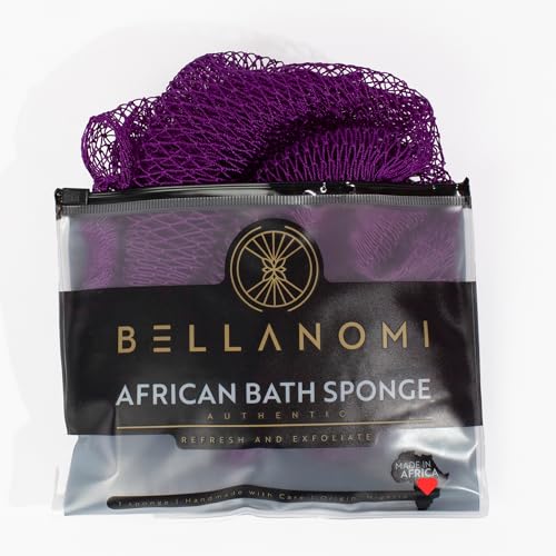 Bellanomi African Exfoliating Net Sponge, Authentic, Ethically sourced from Nigeria, 45 inches Long, Back Scrubber for Daily use (Indigo)