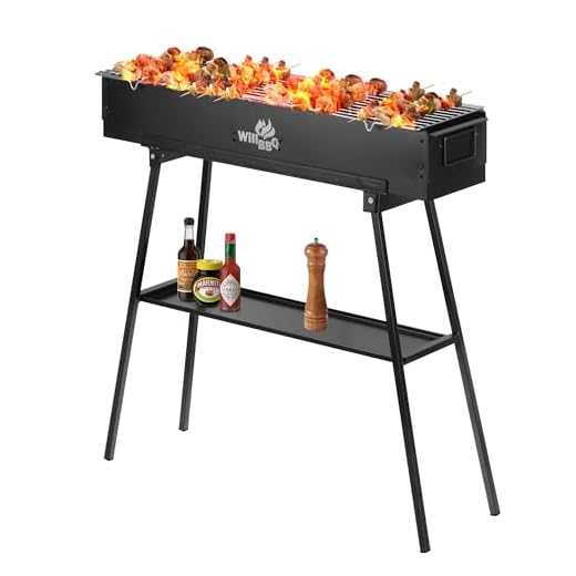 WILLBBQ Charcoal Grills Commercial Quality Portable Multiple Size Hibachi BBQ Lamb Skewer Folded Camping Barbecue Grill for Backyard Party Picnic Travel Outdoor Cooking Use(31.6x7.1x5.1 inch),BLACK
