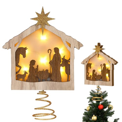 Decoración para árbol de Navidad de madera Craftsatin con luz LED cálida para mesa 2