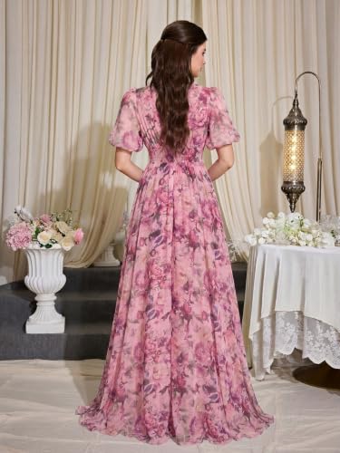 Image of TOLEEN Summer Casual Dresses for Women 2026 Spring Fashion Boho V Neck Long Sleeve Ruffle Floral Print Elegant Maxi Dress