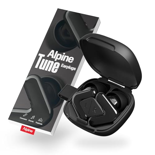Alpine Tune Earplugs Concert Ear Plugs with Noise Reduction High-Fidelity Music Quality 19dB Hearing Protection with Crystal Clear Sound 4 Sizes Included For Gigs Raves Festivals & Clubs Black