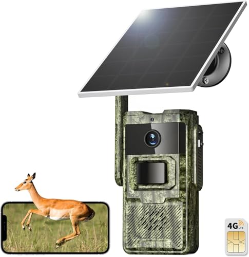TKENPRO Trail Camera, 2.7K Game Camera Cellular Trail Cameras with Night Vision Motion Activated IP66 Waterproof 4G LTE Cameras 940nm No Glow Infrared LEDs Solar Powered Live Streaming Security Cam