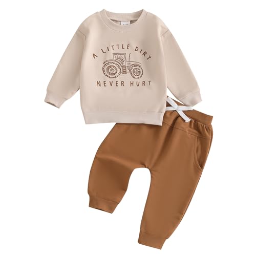 Image of fhutpw Toddler Baby Boy Clothes Funny Letter Long Sleeve Sweatshirt Pullover Top Jogger Pants Fall Winter Outfits