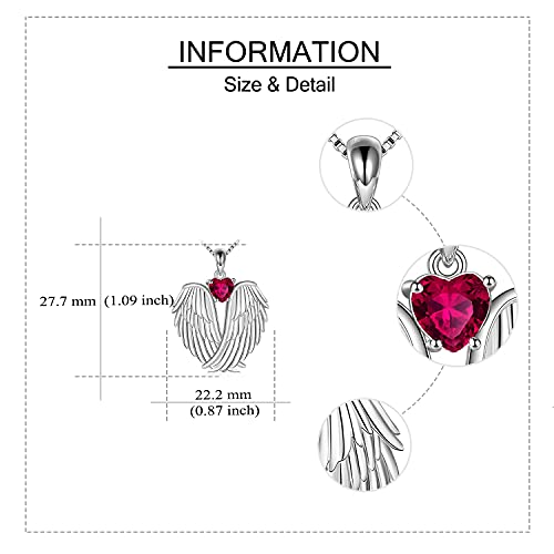 Image of YFN Angel Wings Necklace 925 Sterling Silver Guardian Angel Wings Pendant Necklace Birthstone Necklace for Women Girls Christmas Jewelry Gifts