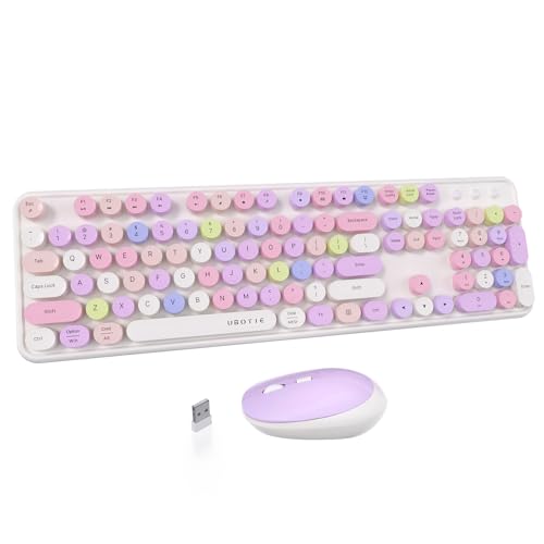 Image of UBOTIE Colorful Wireless Keyboard and Mouse Combo (White-Colorful)