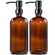 MIUSITE Seifenspender Glas, 500ml Seifenspender Braun mit Pumpe aus Edelstahl, Solide Seifenspender Set für Küche, Bad und Dusche, Vintage Braune Glasflaschen mit pumpe und Etiketten - 2 Stücke
