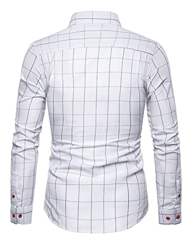 Men's Long Sleeve Plaid Button Down Shirts Fashion Windowpane Casual Shirt Slim Fit2