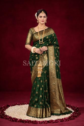 Image of Women's Soft Silk Style Jacquard Saree with Rich Zari Woven Border & Pallu | 5.6 Mtr Saree with 0.8 Mtr Unstitched Blouse