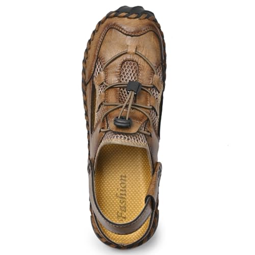 Men's Leather & Mesh Water Shoes with Adjustable Lace - Outdoor Footwear for Beach, Hiking, Camping Soft Lightweight Casual Sandal3