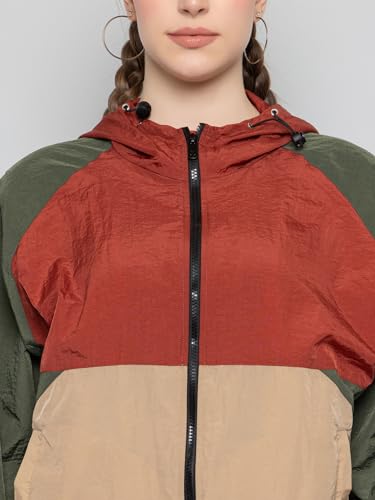 Image of CHKOKKO Womens Stylish Oversized Windcheater Jacket with Zip Closure Lightweight Sportswear for Running Travel Hiking Outdoor and Rainy Season Wear RustBegieOlive XXL