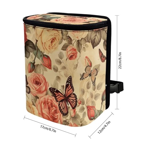Image of Rose Car Trash Can Hanging,Vintage Rose Floral Butterfly Auto Garbage Bag with Lid Seat Leak Proof Easy to Install Universal Fit Most Vehicle Back /Front /Console of Any Cars,Rose Car Accessory