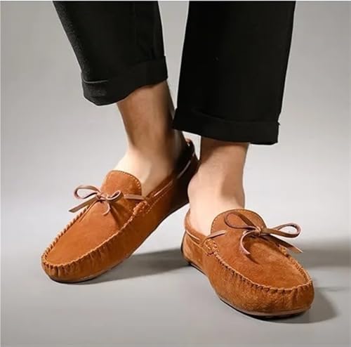 Party Loafers for Men Suede Vamp Vintage Round Toe Solid Color Non Slip Low Top Block Heel Anti-Slip Slip-on2