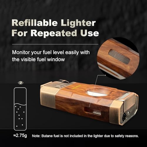 All-in-One Windproof Outdoor Lighter with Dual Jet Flame Built-in Cutter, Butane Refillable and Flames Adjustable, Visible Gas Tank, Portable for Travel, Candle Lovers, Box Included - Image 6