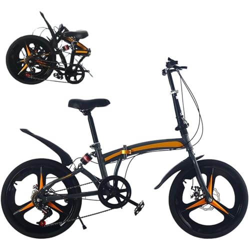 Bicicleta Plegable 20 Pulgadas para Adultos y Jóvenes, 6 Velocidades y Frenos de Doble Disco, Cuadro de Acero al Carbono con Amortiguación, Asiento y Manillar Ajustables para Paseos y Trayectos Diario