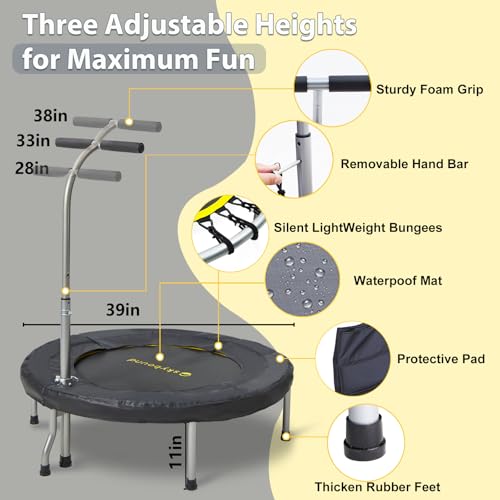 Image of SkyBound Boogie Bounce Elite Foldable Mini Trampoline Fitness Rebounder with Adjustable T-Bar Handle - Exercise Trampoline for Adult - Fitness Trampoline for Workout Trainer