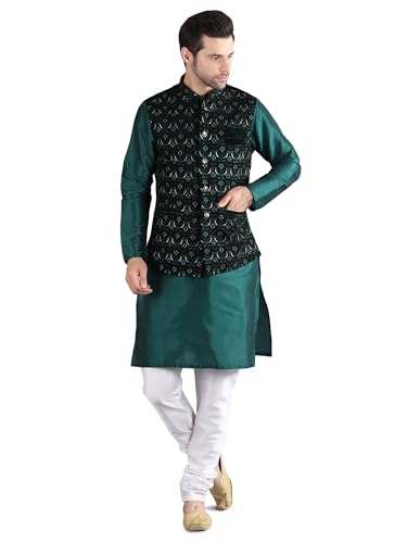 Image of Uri and MacKenzie Men's Silk Blend Kurta Pajama with Designer Ethnic Nehru Jacket /Modi Jacket