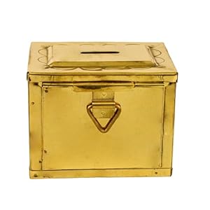 Putrika Traditional Handicrafted Brass Money Box | Brass Hundial | Coin Bank | Cash Container | Money Pot | Coin Collector Box |Currency Vault|Penny Saver(11cm*8.5cm) Weight: 260gms- Brass Hundi Mini