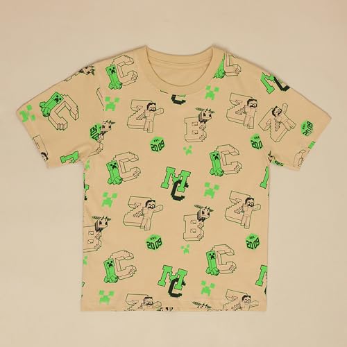 Image of Kidsville Official Minecraft Steve, Alex & Creeper Half Sleeves Round Neck Graphic Printed Regular Fit Pure Breathable Cotton Fabric Tshirt for Boys