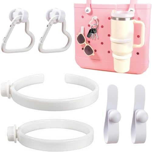 Image of LETGO Cup Holder for Stanley 30 oz 40 oz Compatible with Bogg Bag, Drink Holder for Simple Modern Rubber Beach Tote, Water Bottle Holder Attachment for XL Medium Small Bog Bag (White)