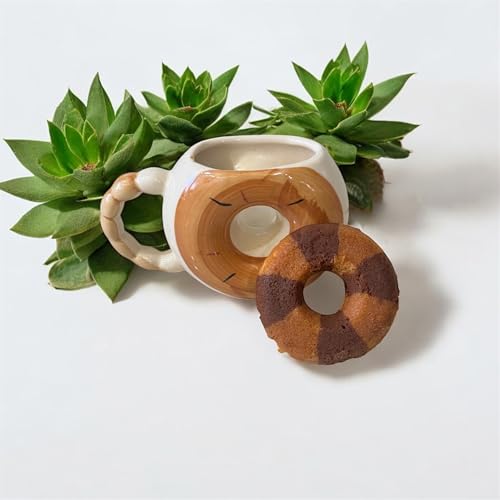 Image of Donut Shaped Ceramic Coffee Mug | Cute Doughnut Design Cup with Handle | Aesthetic Tea & Coffee Mug for Home, Office, Gift for Friends, Couples & Birthday