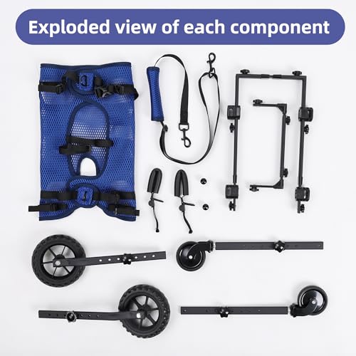 Duuclume Hunderollstuhl mit 4 Rädern für behinderte und ältere Hunde, verstellbare Mobilitätshilfe für Haustiere mit Griff, Rollstuhlwagen für Rücken-/Vorderbeine, Rehabilitation (S)