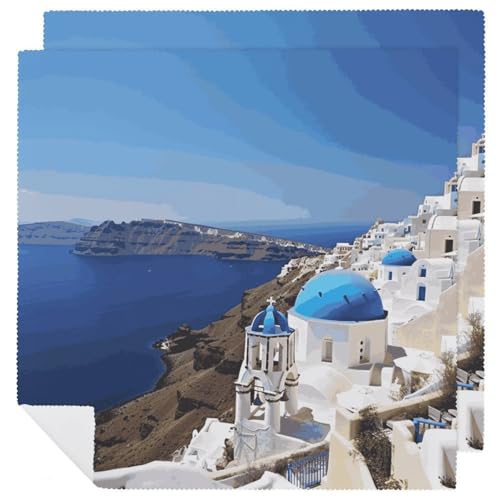 Servilletas de Tela Santorini Greek Island Vista al Mar 2 Piezas miniatura 1