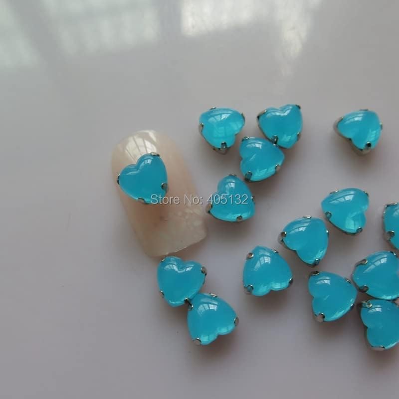 CP-60 50pcs/Bag Nail Art 8MM Opal Blue Heart with Base Decoration Nail Art Mix Decoration
