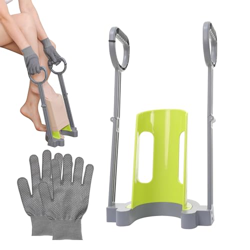 Fanwer ソックスエイド 着圧靴下履く補助具 着圧ハイソックス・ストッキング履き特化エイド ストッキング・靴下対応 靴下エイド 介護用品 自助具 リハビリ 支援 妊婦 高齢者 補助手袋付き, グリーン