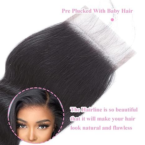 4x4 Transparent Lace Closure Human Hair Closure Invisible Lace Human Hair Extensions Pre Plucked Natural Black 22Inch - Image 4