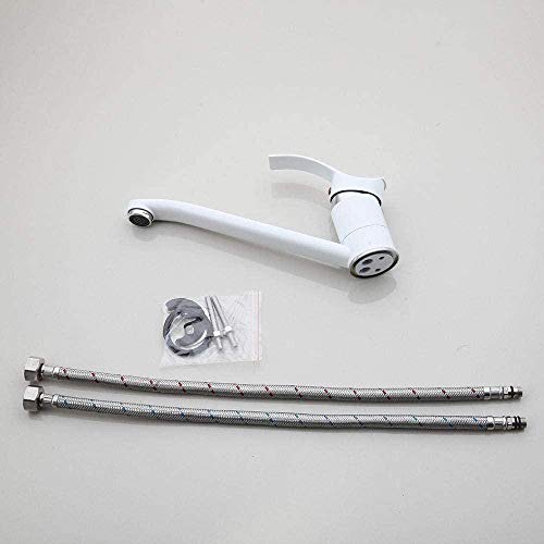 Robinet de bassin en laiton blanc et chrome double commande classique - 5
