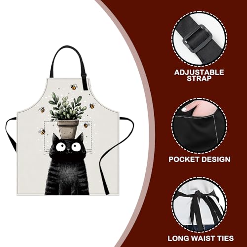 Image of Nuxovilar Polyester Cute Kitchen Apron with Pockets 26.7x30.7 Inches for Home Kitchen Baking Cooking Catering