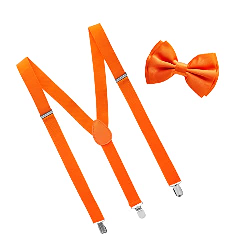 Man of Men - Mens Orange Bowtie & Suspender Set - Costume