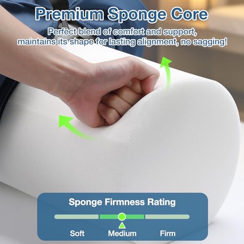 Image of PU Leather Round Bolster Pillow, 26 x 9 Inch Massage Bolsters for Under Legs with Strap Handle Massage Knee Pillow, Exercise Bolster for Legs Massage Table Roll Pillow Leg Bolster for Massage Table