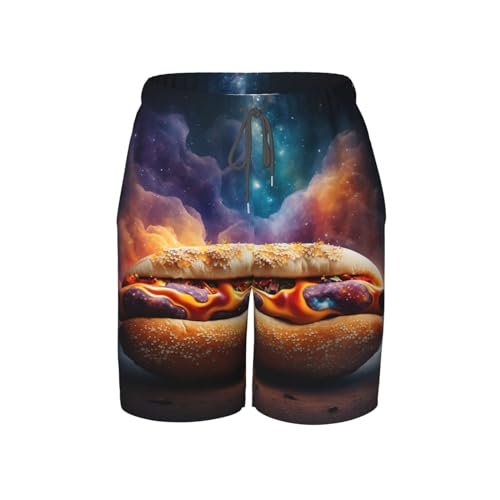 Hot Dog Hamburg Galaxy Universe Funny Boys Swim Trunks Swim Board for Teen Kid Shorts Surf Swimming Beach Trunks Small Black