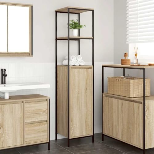 Gecheer Mueble de baño con estantes Roble Sonoma 36x35x165 cm,Columna Baño,Armario Baño,Armario Multiusos,Mueble Auxiliar Baño