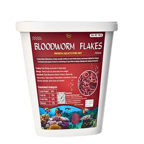 Image of MAF Fish Food Blood Worm Flakes 100 Gram for All Marine and Freshwater Fishes.54% Protein Rich Fish Feed Treats with Essential Amino acids and Vitamins for All Life Stage,All Life Stages