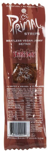 PRIMAL STRIPS JERKY MTLESS SEITAN TERIYAKI, 1 OZ by Primal Strips
