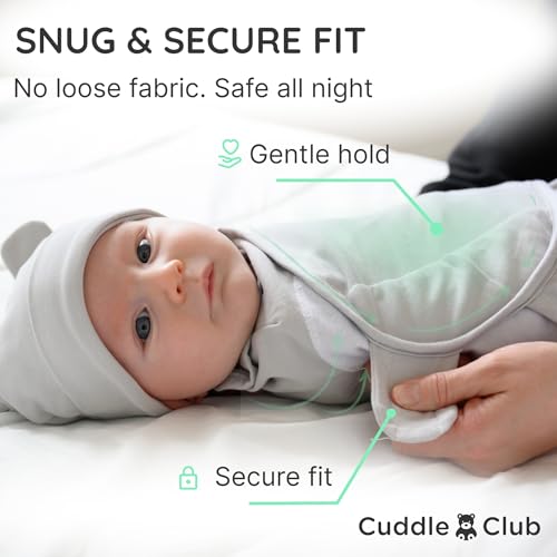 Image of Cuddle Club Swaddles for Newborns - Baby Swaddle Blanket for Boys & Girls - Adjustable Hook-and-Loop Cotton Wrap for Newborn 0-3 & 3-6 Months with hat