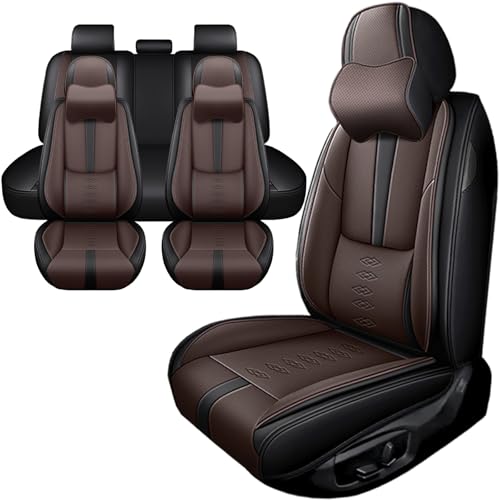 Image of Car Seat Covers for Neon,for Dodge Neon 2000-2005,Leather Full Set Seat Covers,Airbag-Compatible Car Seat Protectors,Waterproof Seat Cover for Cars(Black+Coffee,5PCS /with Pillows)