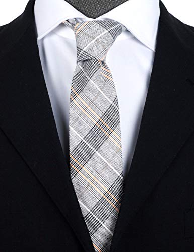 Image of Cotton Skinny Ties for Men, Plaid and Striped Slim Neckties