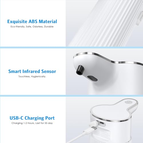 Image of 13.5oz Automatic Soap Dispenser, Hand Soap Dispenser Touchless, Water-Resistant and Rechargeable Foaming Dispenser for Bathroom Kitchen