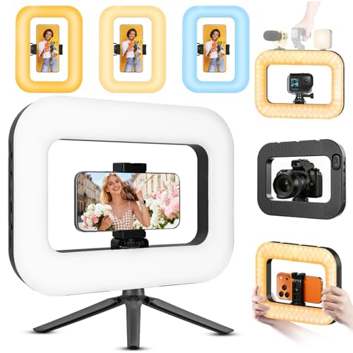 Smartphone Ring Selfie Light Kit Handheld LED Mobile Video Stabilizer Fill Lighting Rig Lights Built-in 8000mAh Battery Rechargeable for Phone Camera, YouTube, TIK tok Video Recording, Make up