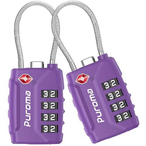 Image of Puroma TSA Approved Luggage Lock, 4 Digit Combination Travel Locks Resettable Code Lock with Zinc Alloy Body for Suitcase, Toolbox, Backpack, Bag, Gym Locker, Basic Purple Dark, secure