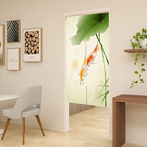 LIGICKY Chinese Style Japanese Noren Doorway Curtain Linen Traditional Round Windows Leaves Printed Asian Window Treatment Hanging Door Tapestry for Privacy Sushi Kitchen Home Decoration 85 x 150 cm - Image 3