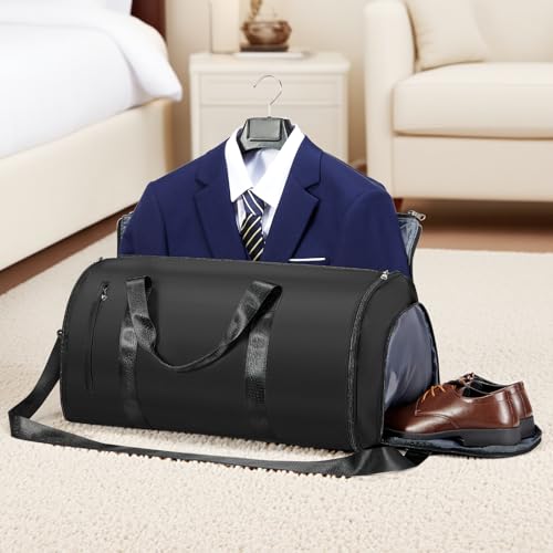 Image of Convertible Garment Bags for Travel Carry On Garment Bag For Men Women Foldable Duffle Bag For Travel,2 in 1 Hanging Suitcase Suit Travel Bags (Black)